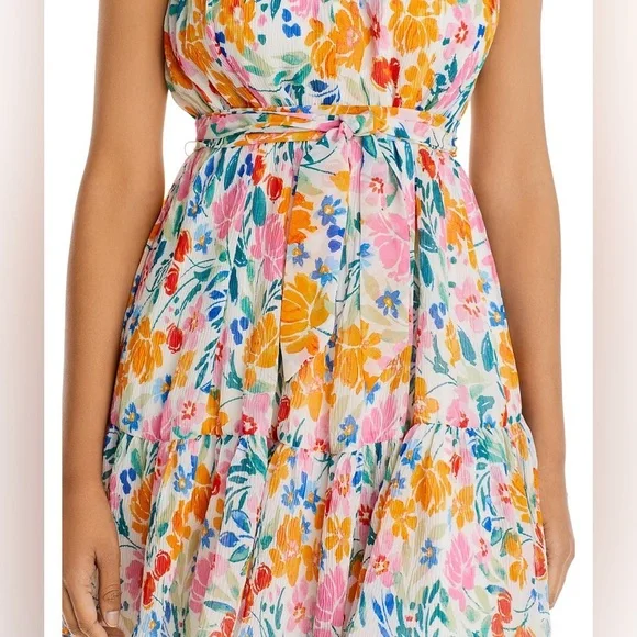 NWT- Aqua- Strapless Tie Waist Floral Mini Dress- Size Medium - Picture 6 of 8
